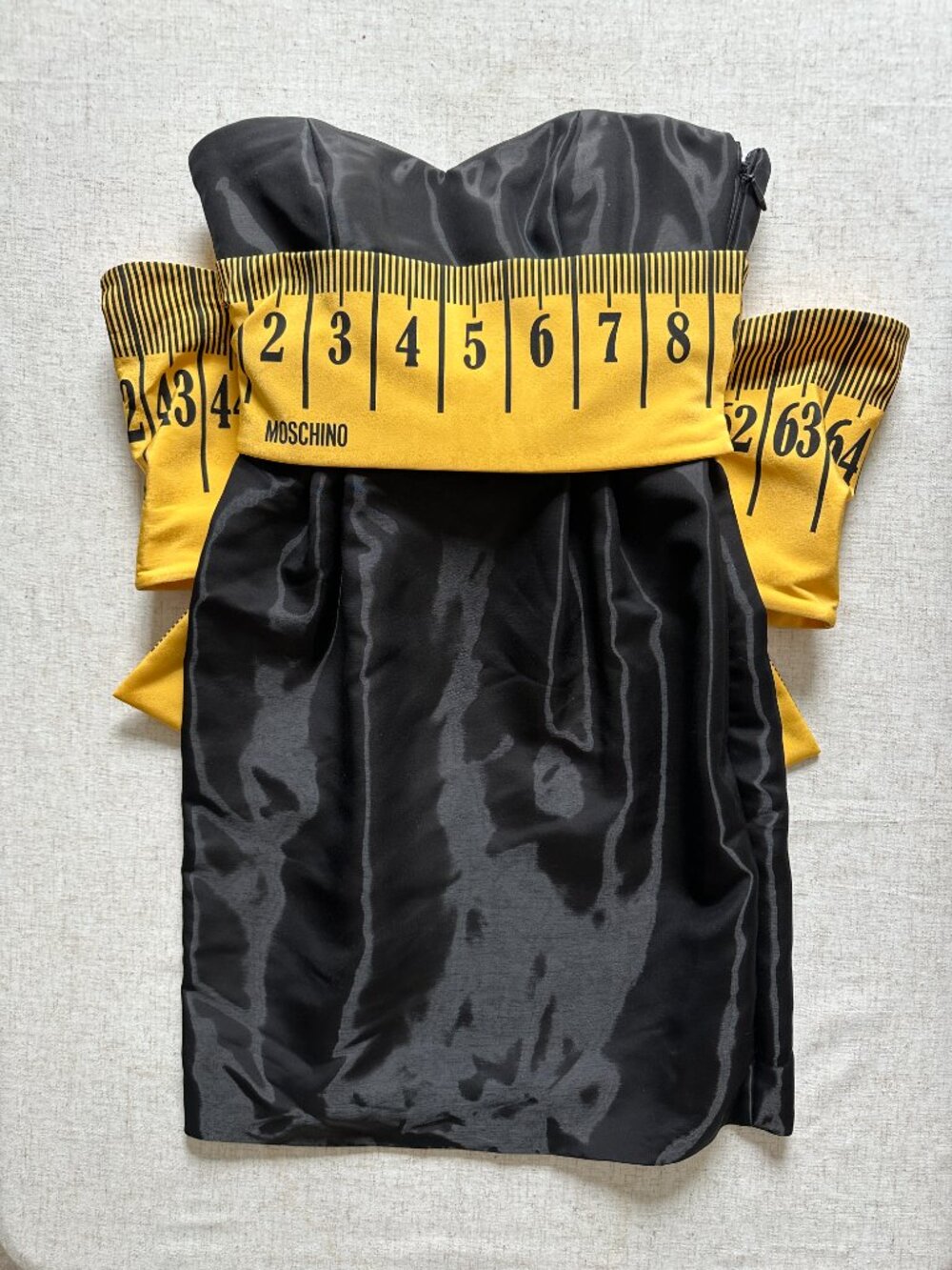 New Moschino Couture Strapless Measuring Tape Mini Dress Black Bow US 4 IT 38 - Picture 6 of 16